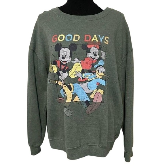 Disney Mickey & Friends‎ Good Day Graphic Sweatshirt Long Sleeve Green L - Picture 1 of 6